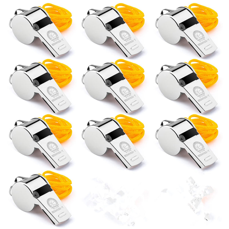 Sdmnsg-T 10 Packs Stainless Steel Whistles with Yellow Lanyard, Coach Whistle Lanyard for Football Coaches and Sports,Referees, Loud Crisp Sound Whistle for Kids - BeesActive Australia