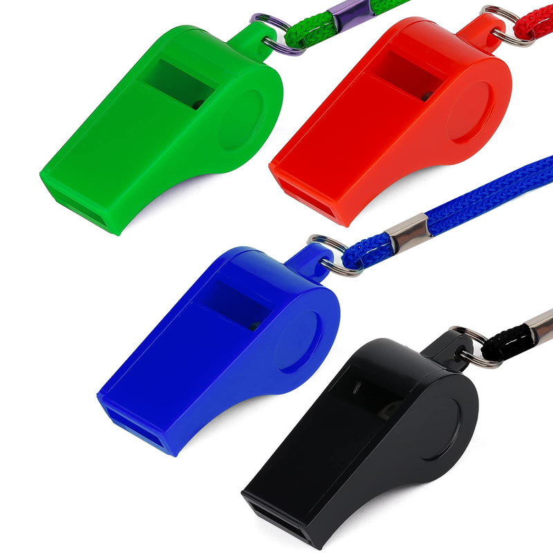 AIEX 4pcs Plastic Sport Whistles, Whistle with Lanyard Loud Whistle for Emergency Survival Coach Teacher Dog Training (Black, Blue, Red and Green) - BeesActive Australia