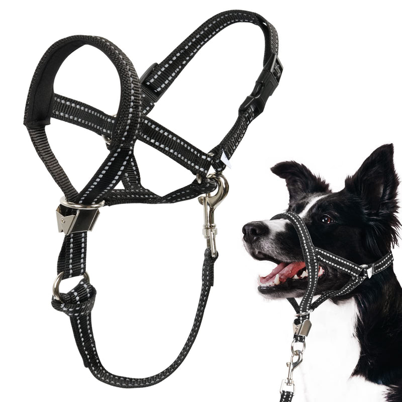 Dog Head Collar, No Pull Soft Head Halter with Safety Clip for Heavy Pullers, Durable Dog Training Halter Stops Pulling for Walking Medium Large Dogs Black - BeesActive Australia