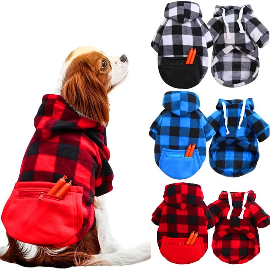 3 Pieces Plaid Dog Hoodie Pet Clothes Sweaters with Hat and Pocket Christmas Classic Plaid Small Medium Dogs Winter Clothing Warm Pet Fleece Hooded Coat Cold Weather Pet Clothes for Dogs and Cats X-Large - BeesActive Australia