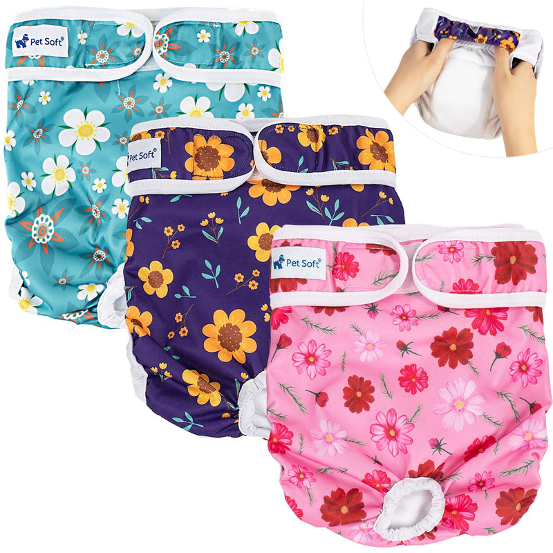 Pet Soft Washable Female Diapers (3 Pack) – Female Dog Diapers, Comfort Reusable Doggy Diapers for Girl Dog in Period Heat Cute Flowers Small:10''-14'' - BeesActive Australia