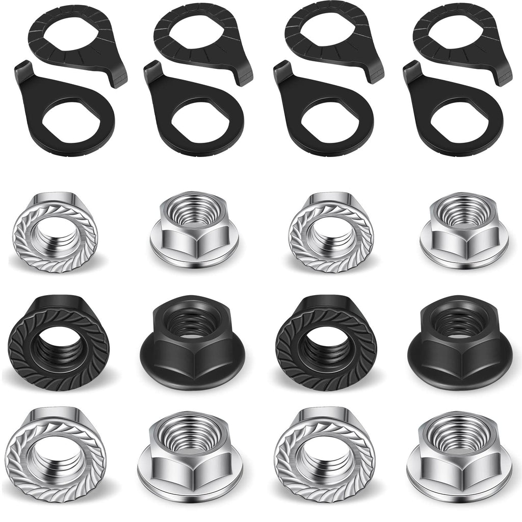 24 Pcs Bike Wheel Axle Nut and Safety Washer Kit 3 Sizes Bicycle Hub Flanged Axle Nut Steel Flange Nuts Wheel Retaining Bicycle Hook Hub Parts for Front and Rear Bike Wheel Accessories Mountain Road - BeesActive Australia