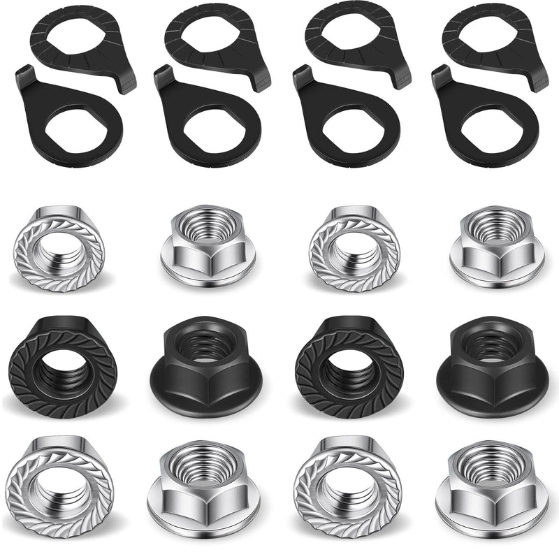 24 Pcs Bike Wheel Axle Nut and Safety Washer Kit 3 Sizes Bicycle Hub Flanged Axle Nut Steel Flange Nuts Wheel Retaining Bicycle Hook Hub Parts for Front and Rear Bike Wheel Accessories Mountain Road - BeesActive Australia