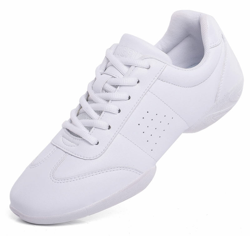 DADAWEN Adult & Youth White Cheerleading Shoes Sport Training Tennis Sneakers Competition Cheer Shoes 10.5 All White(women 02) - BeesActive Australia