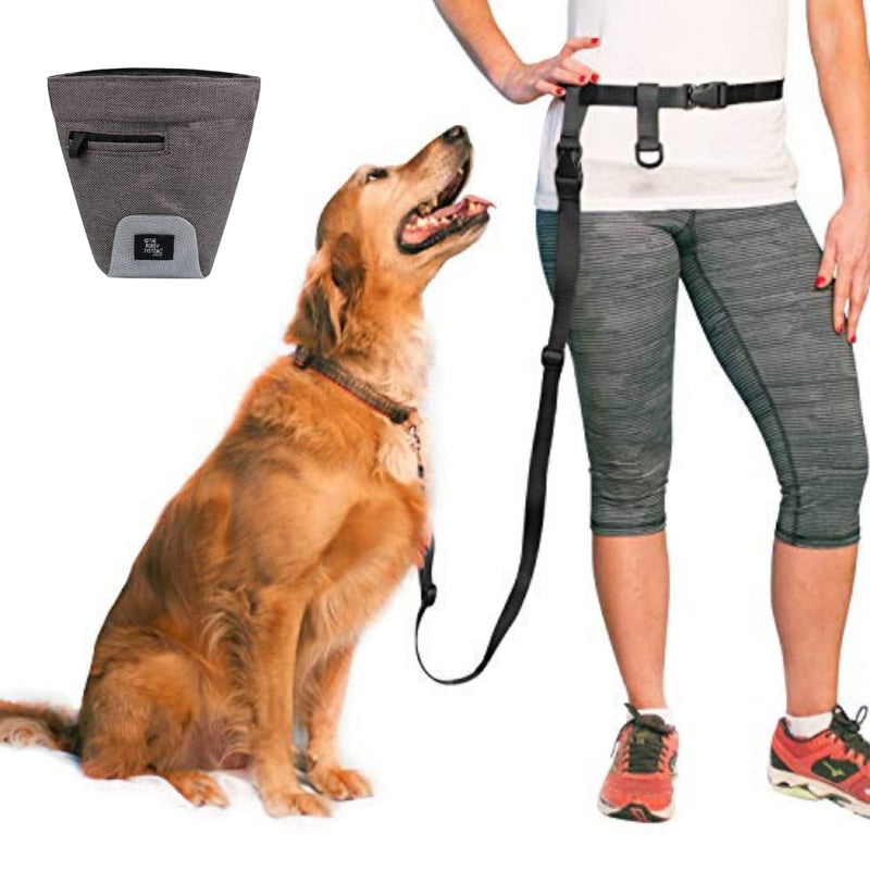 The Buddy System Hands Free Dog Leash Adjustable Leash for Running, Jogging, Training and Service Dogs (Regular, Black) and Buddy Bag Waist Belt Bag with Magnetic Closure for Pet Training, Running - BeesActive Australia