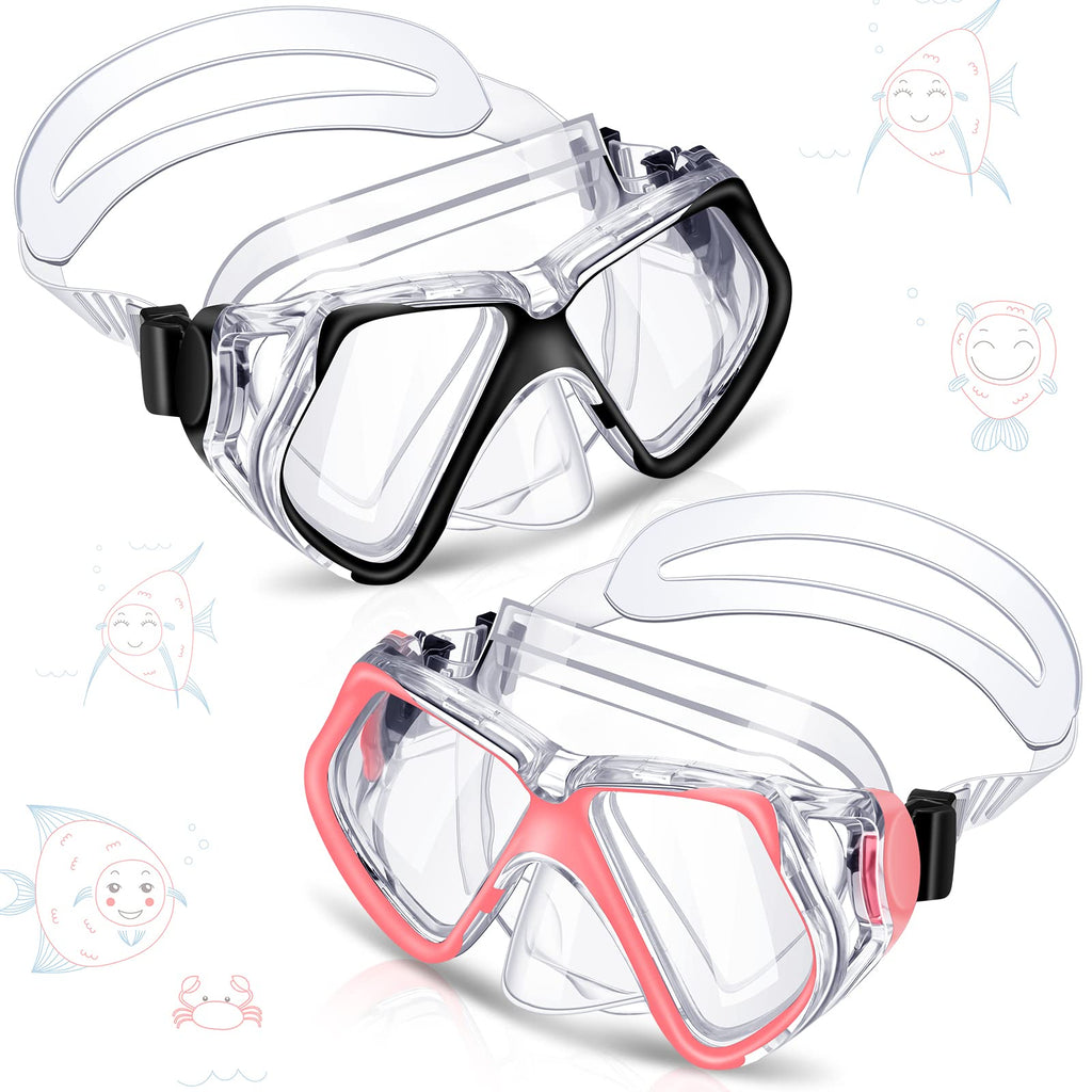 Snorkel Mask 2 Pieces Junior Mask Goggles Underwater Swim Goggles Clear View Swim Mask Pink and Black Diving Goggles Swimming Equipment for Youth Girls Men Women Swimming Diving Classes Practices - BeesActive Australia