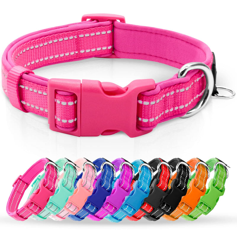 azuza Reflective Dog Collar, Soft Neoprene Padded Pet Collar with ID Tag Ring, Adjustable for Small to Large Dogs Medium (Pack of 1) Hot Pink - BeesActive Australia