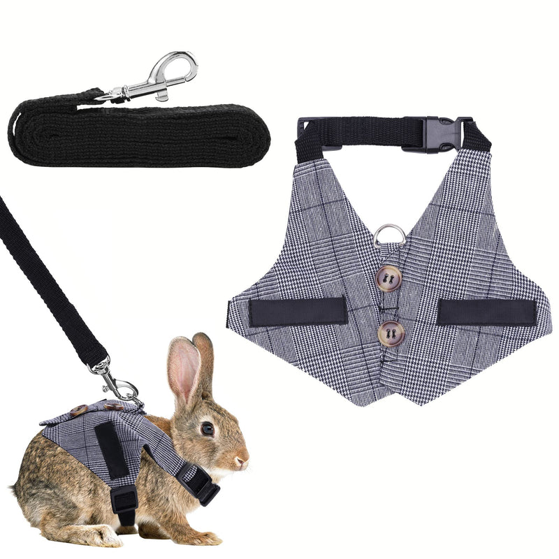 Filhome Rabbit Vest Harness and Leash Set Formal Suit Style Bunny Harness Adjustable Soft Harness with Button Decor for Rabbit Ferret Bunny Kitten Guinea Pig Small Animal Walking L Grey - BeesActive Australia
