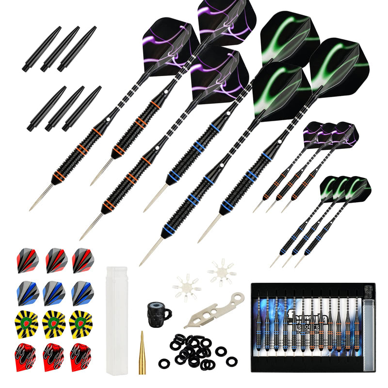 Formula Sports Steel Tip Dart Set,12Pcs Professional Barrels with 18 Aluminium Shafts, 21 Flights, 20 O-rings Adaptor.Beer Mug Sharpener, Toolkit, Flight Protector, Checkout Table Card, Gift Darts Box - BeesActive Australia