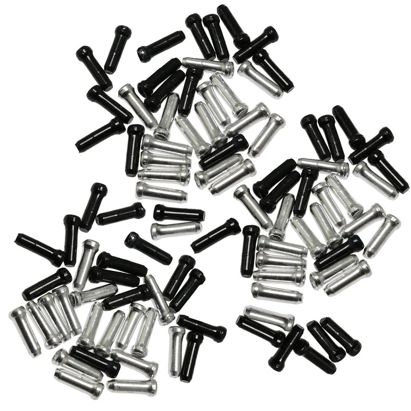 ZYAMY 100Pcs Brake Line Head Mountain Bike Wire End Caps Crimps 50 Pieces Black + 50 Pieces Silver - BeesActive Australia