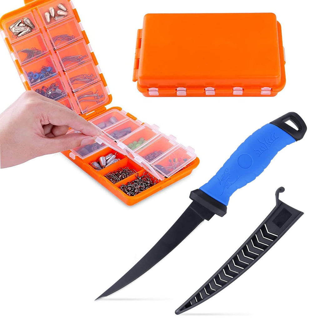 TOPFORT 230pcs Fishing Accessories Kit, Including Jig Hooks, Bullet Bass Casting Sinker Weights...with Tackle Box, Outdoors Fillet Knife,Bait Knife,Sharp Stainless Steel Blade Fishing Knife - BeesActive Australia