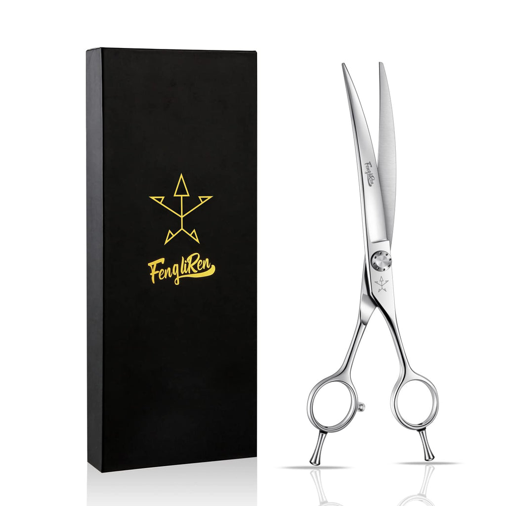 Fengliren High-end Professional Dog Grooming Curved Scissors/Pet Curved Shears 7.5 Inches Extremely Very Sharp Made Of Advanced Stainless Steel Alloy By Hand For Dog Cat And Horse Breeder - BeesActive Australia