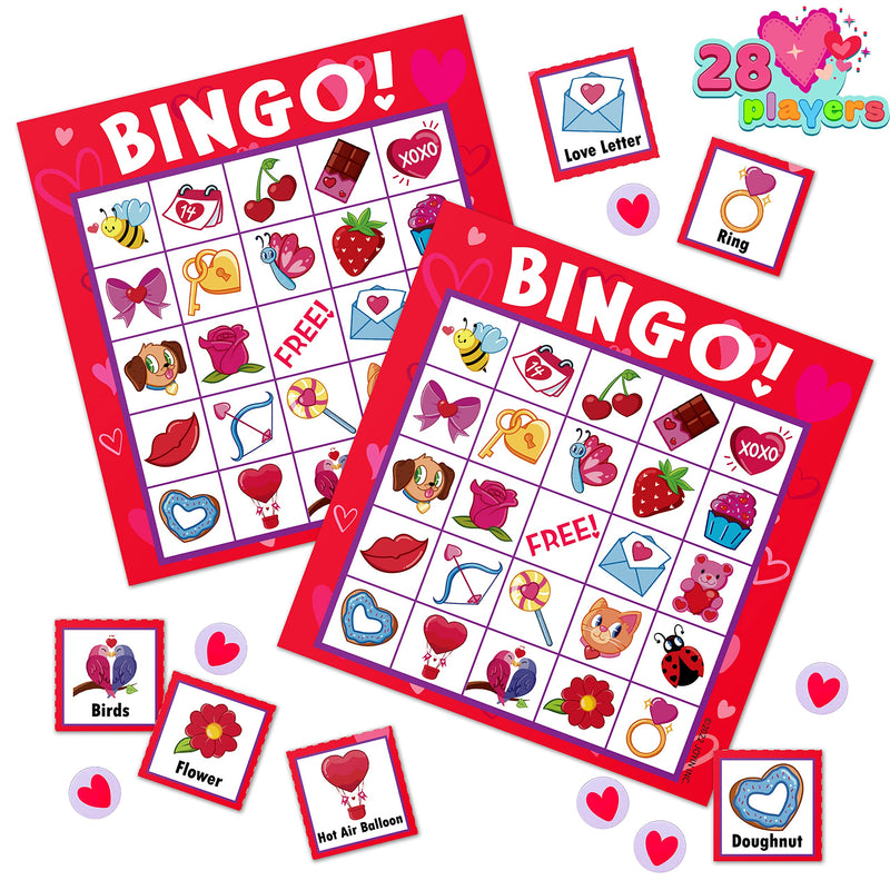 JOYIN 28 Players Valentine's Day Bingo Set, Bingo Game Cards (5 X 5) for Kids Party Card Games, School Classroom Games, Love Party Favors Supplies, Family Activity - BeesActive Australia