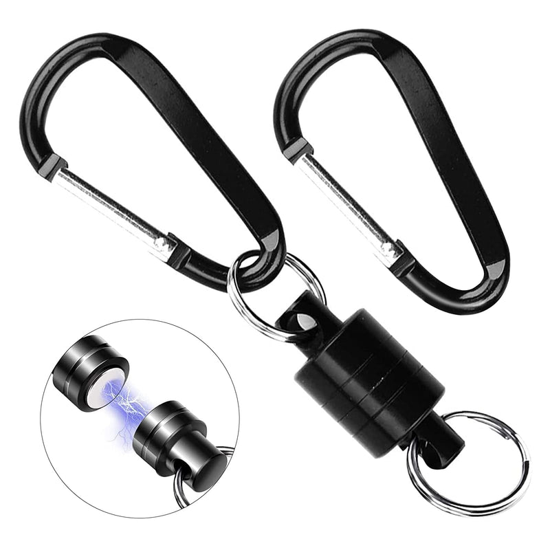 YAFIYGI Magnetic Quick Release Keychain with 2 Pcs Aluminum D Ring Carabiners Landing Holder Screw Locking Buckle Hook D Shape Spring Snap Keychain Clips for Fly Fishing Magnet Metal Hooks - BeesActive Australia