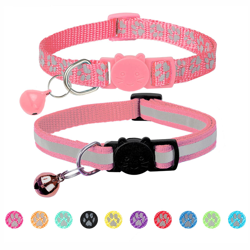 BANMODER 2 Pack Reflective Cat Collar Breakaway with Bell,Personalized Kitten Collars,Adjustable Safety Buckle Collar for Male Cats Girls & Boys Pink - BeesActive Australia