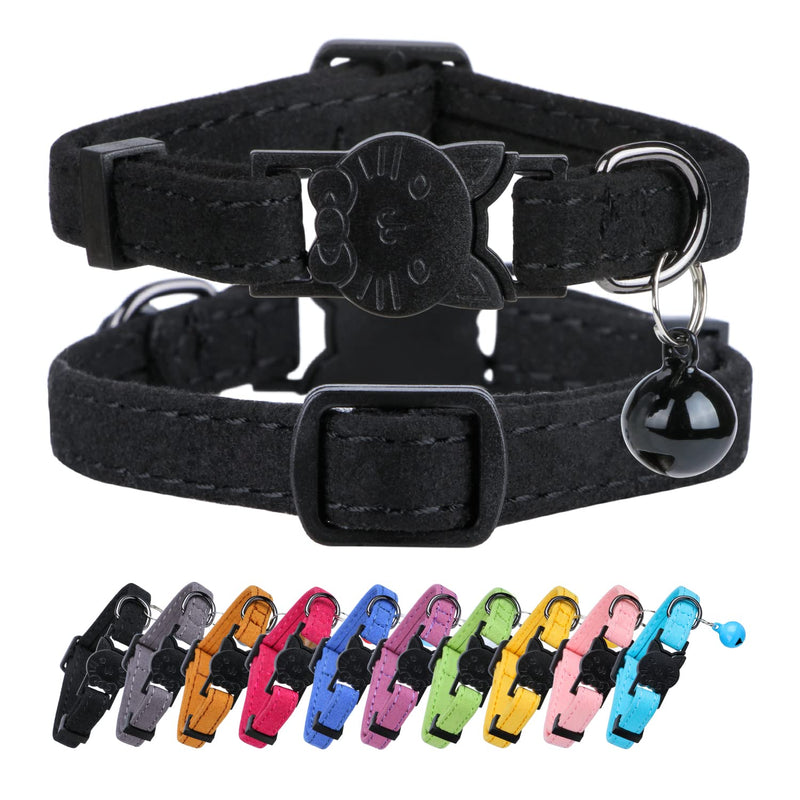 Faleela Soft Microfiber Leather Cat Collar,Breakaway Collar with Bell, Adjustable for Cats and Puppy Girl Boy 7.5"-11" Black - BeesActive Australia