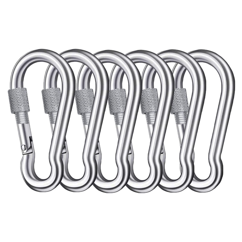 SpotDoo Locking Carabiner Clips, 304 Stainless Steel Heavy Duty Locking Carabiner Spring Snap Hook 3.15 Inch (M8) 6 - BeesActive Australia
