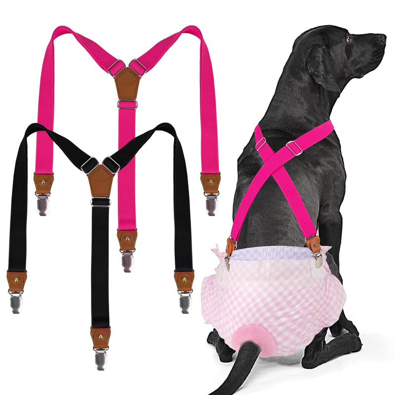 Pet Soft Dog Suspenders 2 Pieces Female Dog Diaper Suspenders for Dogs Diaper Keeper Suspender for Dog Skirt, Dog Dress Black & Pink M/L - BeesActive Australia