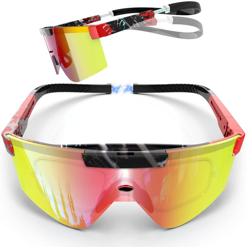 Lemonfish Polarized Sports Sunglasses UV400 Cycling Fishing Glasses for Women Men Running Golfing Driving Skiing Black Red Standard - BeesActive Australia