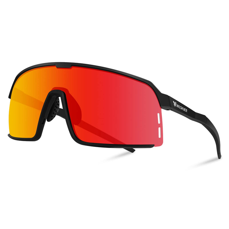 WILSKYER Cycling Glasses Polarized Sport Sunglasses for Men Women Baseball Fishing MTB Black Frame Red Lens - BeesActive Australia