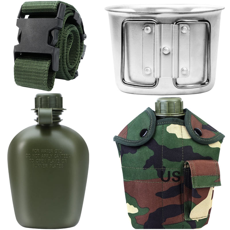 1 Quart Canteen Kit Portable Canteen Hydration Canteens Water Bottle with Reinforced Nylon Bottle Pouch Cover Bag,Aluminum Cup and Waist Belt for Backpacking Hiking Camping Climbing Outdoor Activities - BeesActive Australia