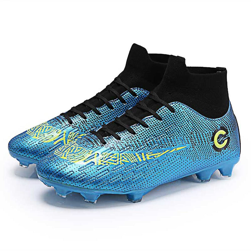 Liaoli Men's Athletic Soccer Football Cleats, High-Top Football Turf Soccer Shoes, Big Boys Athletic Sneaker Shoes for Outdoor/Indoor/Competition/Training 8 Blue - BeesActive Australia