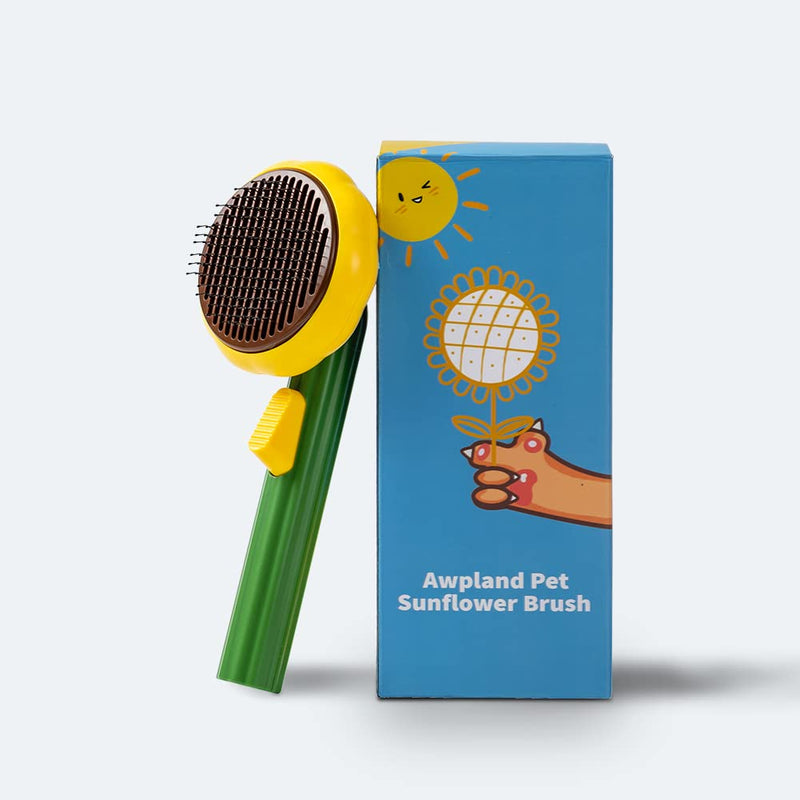 Pet Sunflower Slicker Brush, Self Cleaning Brush for Short or Long Haired Cats and Dogs, Waterproof and Easy to Clean- Shedding and Grooming Tool for Pets, Remove Loose Hair, Fur, Undercoat, Mats, Tangled Hair, knots - BeesActive Australia