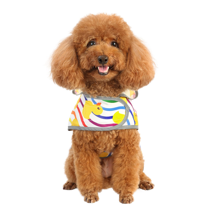 Dog Raincoat with Hood and Leash Hole, Adjustable Belly Strap, Reflective Strips, Lightweight Slicker Poncho Rain Jacket Coat for Small Medium Large Dogs and Puppies Rainbow Ducks - BeesActive Australia