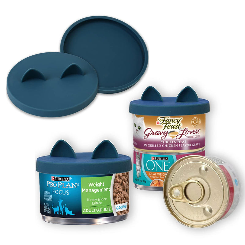 OHMO 2 Pack Cat Food Can Lids, Small Size (3 oz) Silicone Pet Food Can Lids Covers for 2.5 oz Cat Food Cans, Dark Blue 3oz Dark Blue - BeesActive Australia