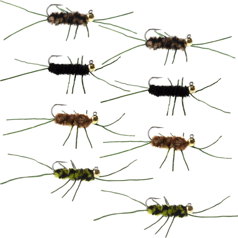 The Fly Fishing Place Tungsten Bead Jigged Pat's Rubber Legs Nymph Assortment Fly Fishing Flies - Trout and Bass Wet Fly Pattern - 8 Flies Hook Size 10 - BeesActive Australia