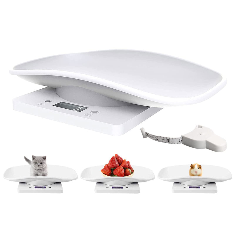 Qulable Digital Small Animals Scale with Tape Measure, Weigh Your Kitten, Rabbit, or Puppy with High Precision, Multi-Function Electronic Scales for Small Dogs Cats Crawl Pet (Pet Scale) White - BeesActive Australia