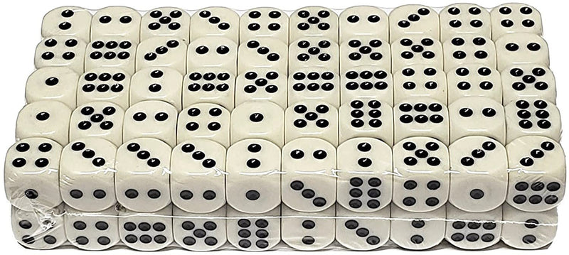 Set of (100) 15mm Light Ivory-Tone Rounded Corner Opaque Dice - Light Ivory with Black Pips - BeesActive Australia