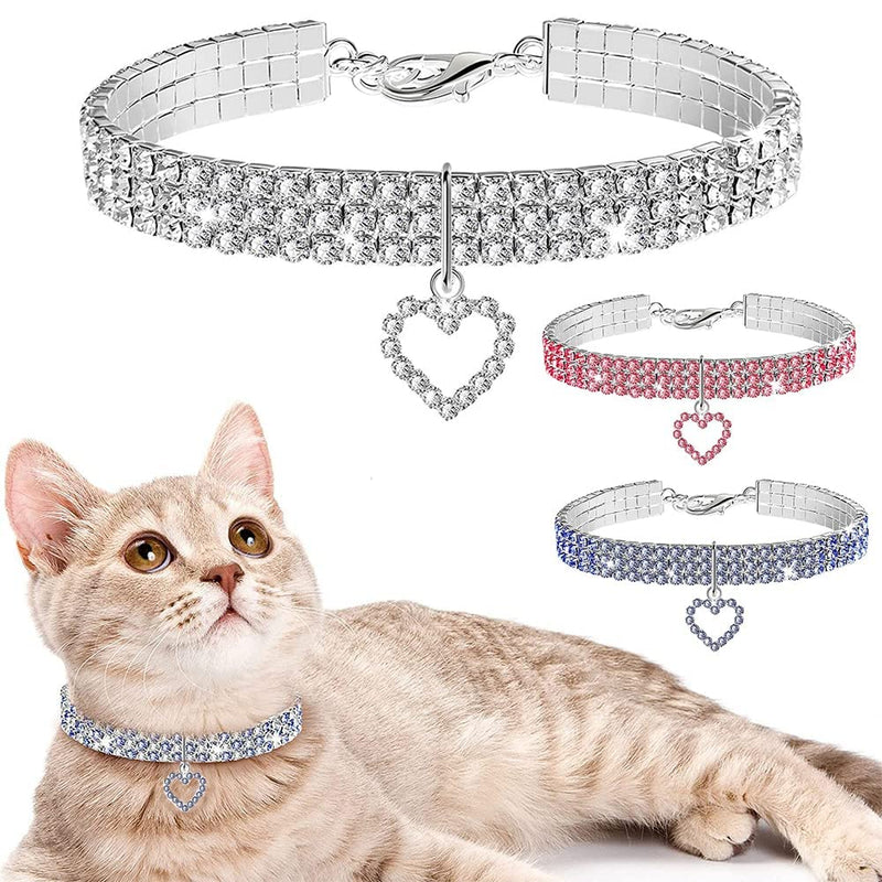 3 PCS Rhinestone Cat Collars, Dog Collars with Bling Diamonds and Love Pendants, Safe Adjustable Pet Collars, for Small Pets Puppy Cats Kittens S - BeesActive Australia