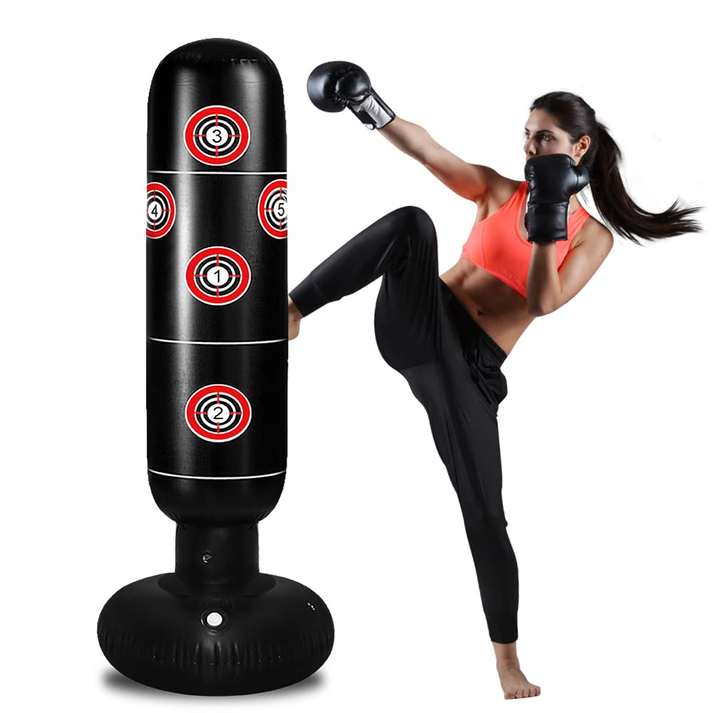 63inch Kids Punching Bag Inflatable Punching Bag? Punching Bag Freestanding Punching Bag with Stand Adults/Kids Standing Boxing Bag for Practicing Kickboxing MMA Karate black - BeesActive Australia