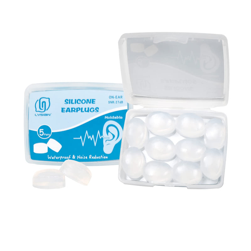 Silicone Moldable Earplugs, 27dB SNR, 5 Pairs, Ear Plugs for Swimming, Sleeping and Reading by Lysian (Transparent Color) Transparent Color - BeesActive Australia