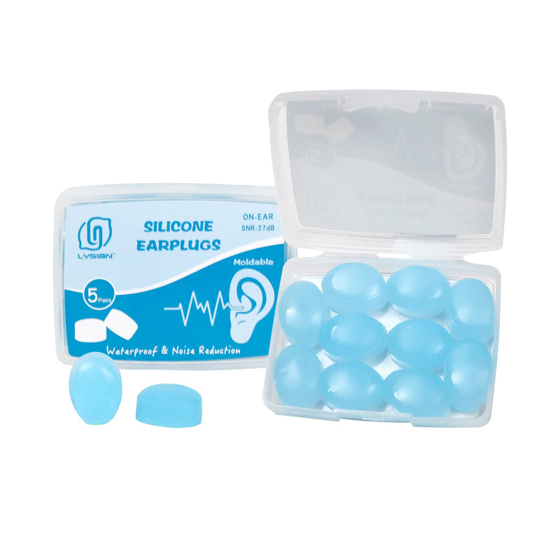 Soft Moldable Silicone Earplugs, 5 Pairs, 27dB SNR Noise Reduction Ear Plugs for Swimming, Travel, Snoring by Lysian (Blue) Blue - BeesActive Australia