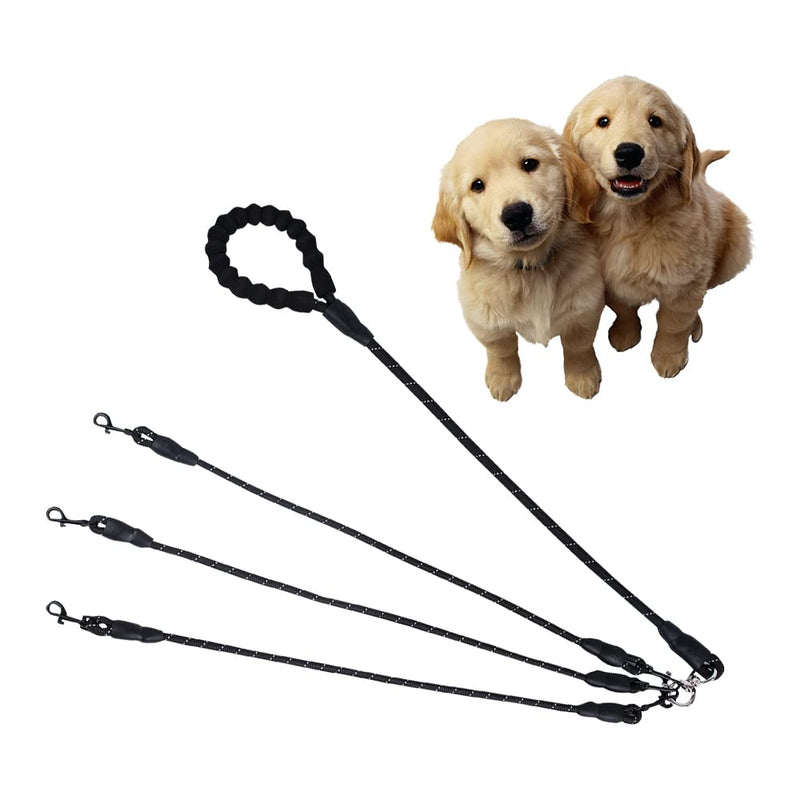 Dual Dog Leash,Comfortable Double Dog Leash with Reflective,360 Swivel No Tangle Dual/Three Dog Training Leash,for Large Medium Small Dogs Three Leashes Black - BeesActive Australia