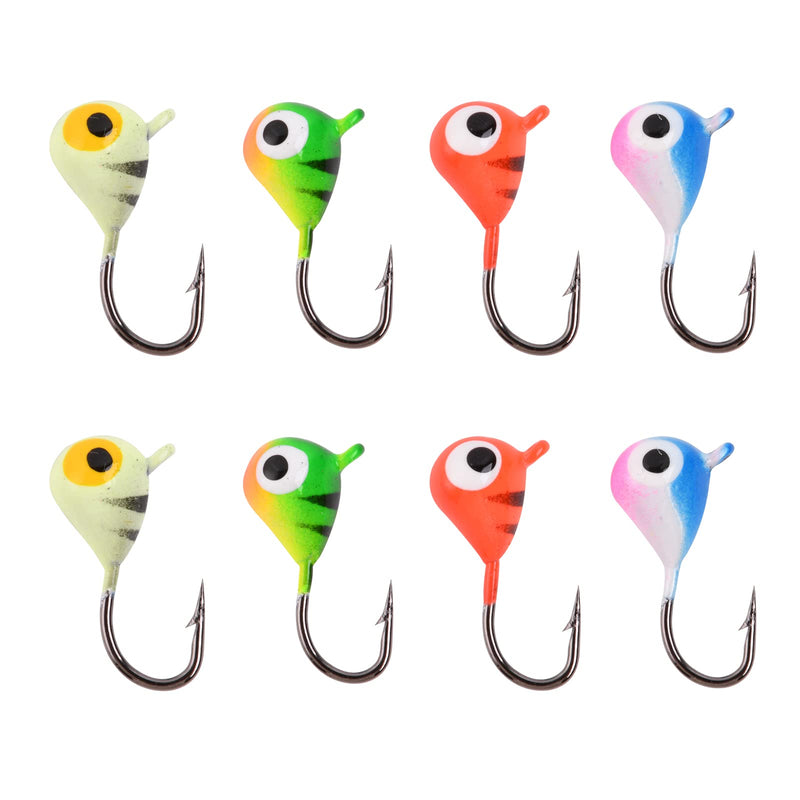 Goture 8pcs Ice Fishing Jig Set Ice Fishing Lures for Panfish Crappie Sunfish Perch Walleye Pike Bluegill Sunfish Jig Head Hook Set A: 0.64 inch / 0.04 oz - BeesActive Australia