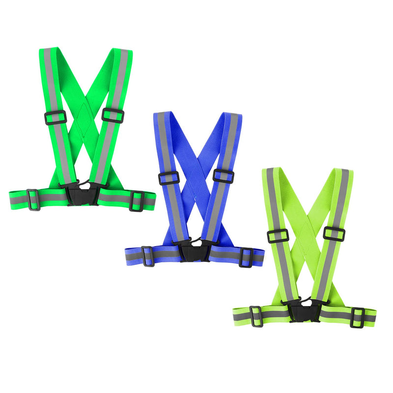 Famnosta Running Reflective Vest Gear 3 Pack, Adjustable Safety Vest High Visible Reflective Belt Straps Night Walking Vest Green,Blue,Grass Green - BeesActive Australia