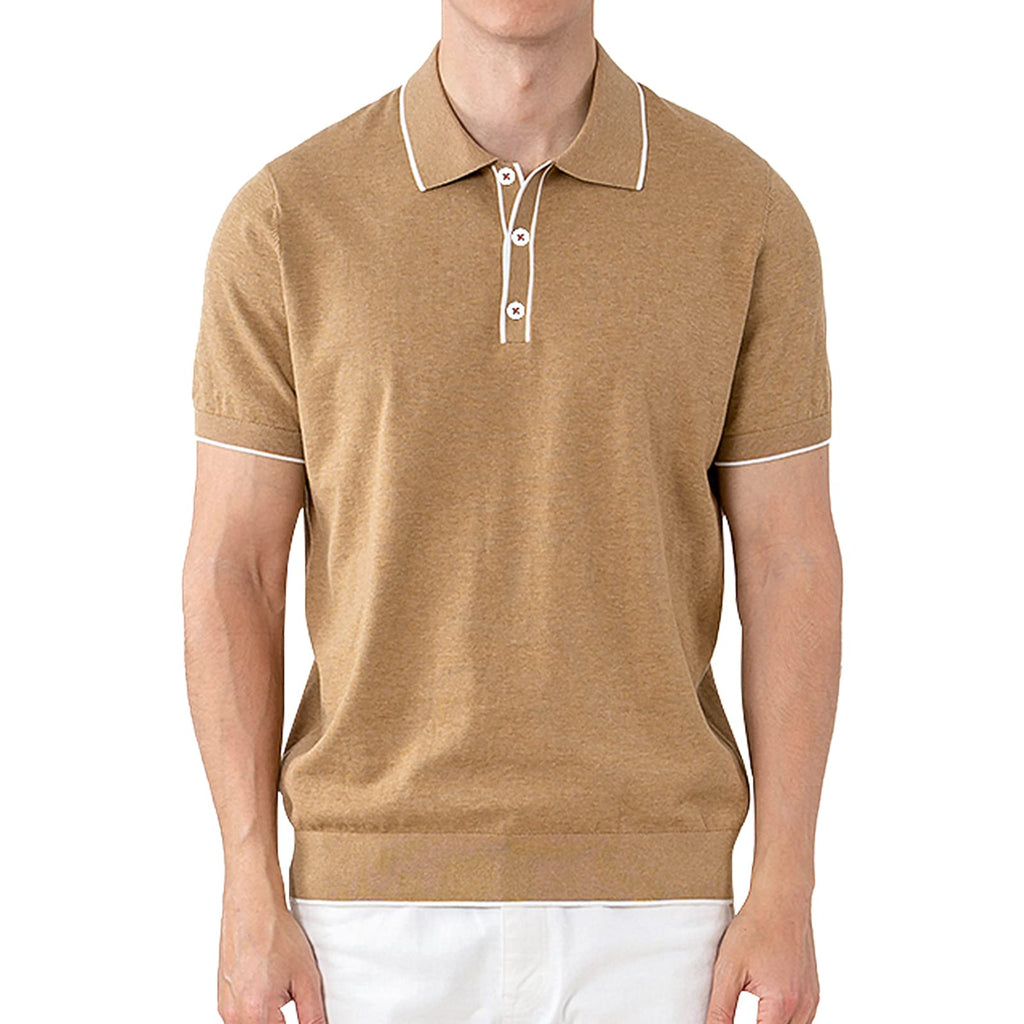 ALTAIREGA Mens Polo Shirt Short Sleeve Golf Pullover Knit Cotton Slim Fit T Shirt for Summer A-khaki X-Large - BeesActive Australia