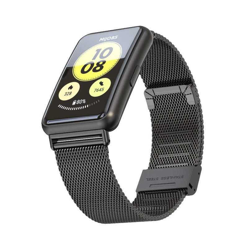 MIJOBS Band strap Compatible with Huawei Watch Fit Smartwatch Stainless Steel Bracelet Wristband Link Metal Watch Band for Watch Fit Accessories Milan,Black - BeesActive Australia