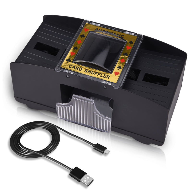 AOPER Automatic Card Shuffler - Electronic Casino Poker Card Shuffling Machine - Battery Operated Plastic Cards Mixer - 2/4 Decks Playing Cards for Home & Party - 2M USB Line 1-2 Decks - BeesActive Australia