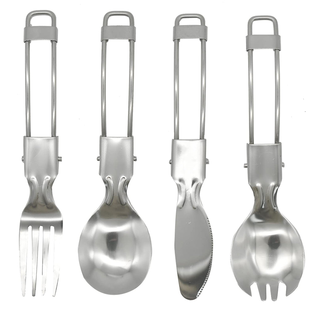 Pinenjoy 4Pcs Folding Camping Utensils Set Protable 18/10(304) Stainless Steel Flatware include Spoon Fork Knife for Picnic Travel Hiking Backpacking - BeesActive Australia
