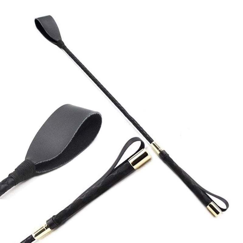 TWGJM 12 Inch Horse Whip, Genuine Leather Riding Crop for Equestrian Training, Black Riding Whip Jump Bat with Double Slapper - BeesActive Australia