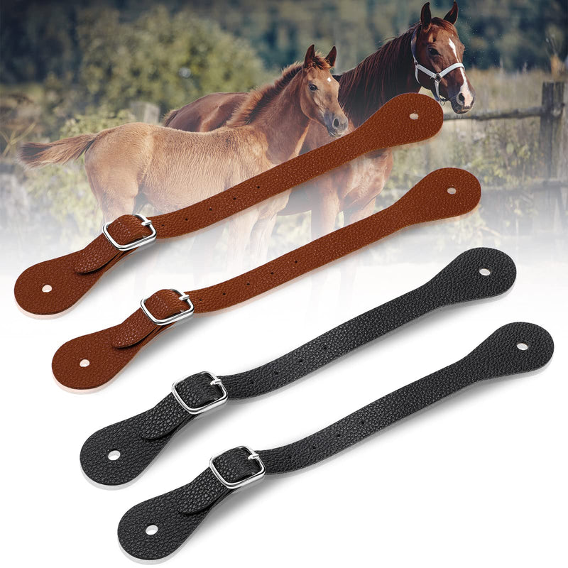 4 Pcs Single Ply Spur Straps Leather Horizons Spur Straps Western Man Women Boot Straps Latigo Leather Boot Spurs for Riding Horse, Black and Brown - BeesActive Australia