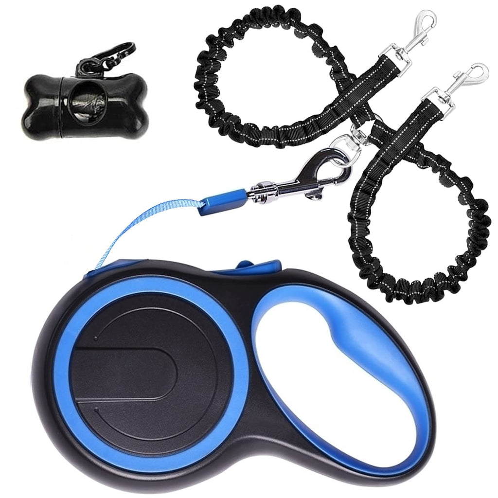 Dual Retractable Dog Leash for Walking 2 Small-Large Dogs up to 44lbs / 20 kg,Double Headed 16 ft Extendable Dog Leash with Poop Bags--Non Slip Grip, 360 Tangle-Free,One Button Break & Lock Blue Medium - BeesActive Australia