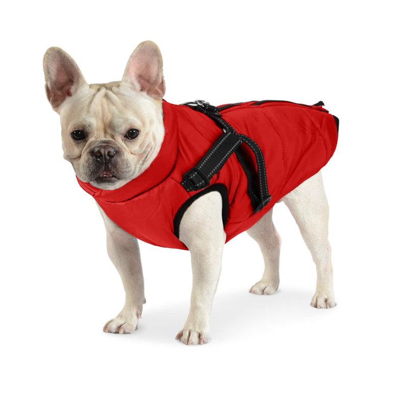 Dog Jacket for Small Medium Dogs - Dog Winter Coat Fleece Lined with Harness Cozy Warm - Waterproof Windproof Dog Cold Weather Vest with Zipper Easy Wear - Reflective Dog Winter Clothes Outdoor Hiking Red XL - BeesActive Australia