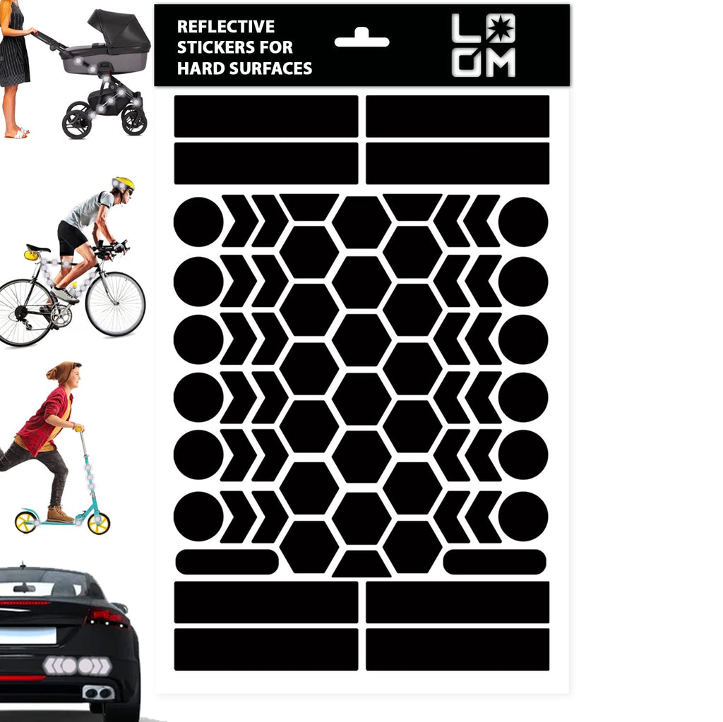 Visibility Reflective Stickers Kit | Self-Adhesive Bike Decals for Nighttime Safety | Reflective Sticker for Helmet, Motorcycle, Bicycle, Car & Stroller | Waterproof Visibility Stickers-6X9In (Black) - BeesActive Australia