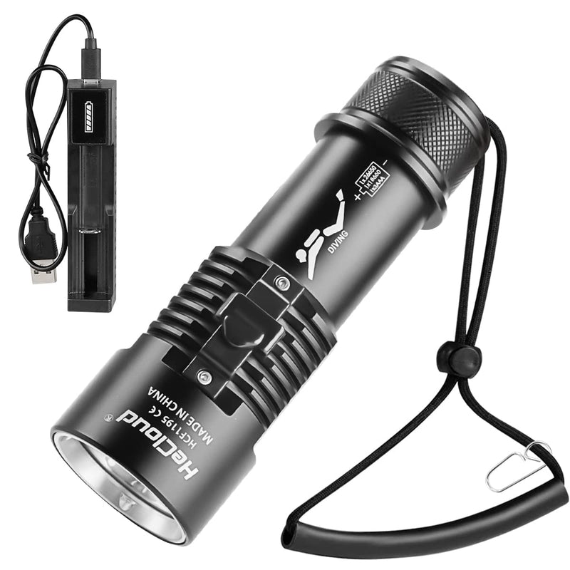 HECLOUD Diving Light with Rechergeable Power Scuba Dive Flashlight Super Bright Underwater Lights Torch 6000 Lumen IPX8 Waterproof Snorkeling Diving LED Flashlights 3 Modes for Underwater Sports Night - BeesActive Australia