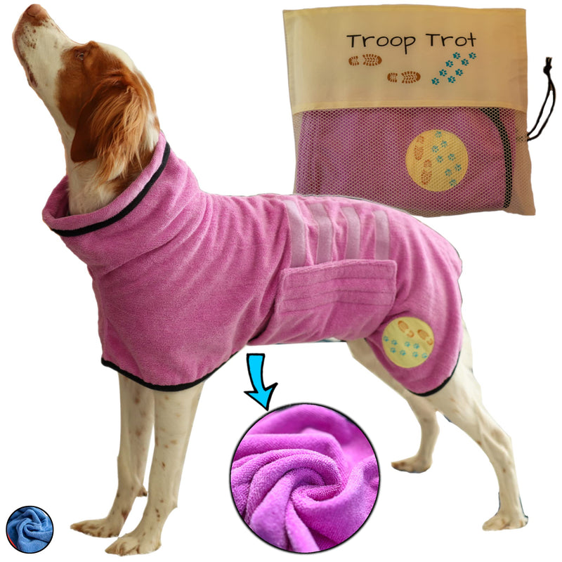 Troop Trot - Dog Bathrobe - Dog Towels for Drying Dogs - Super Absorbent Pet Bathrobe - Premium Dog Robes for After Bath - Quick Drying Microfiber Dog Towel Wrap Medium Pooch Pink - BeesActive Australia